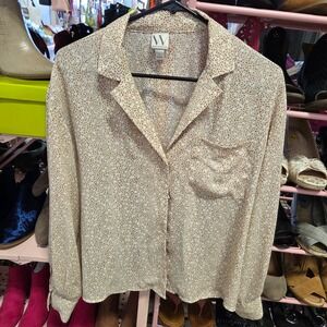 Worthington Women's Long Sleeve Button Up Shirt Beige Animal Print Size L